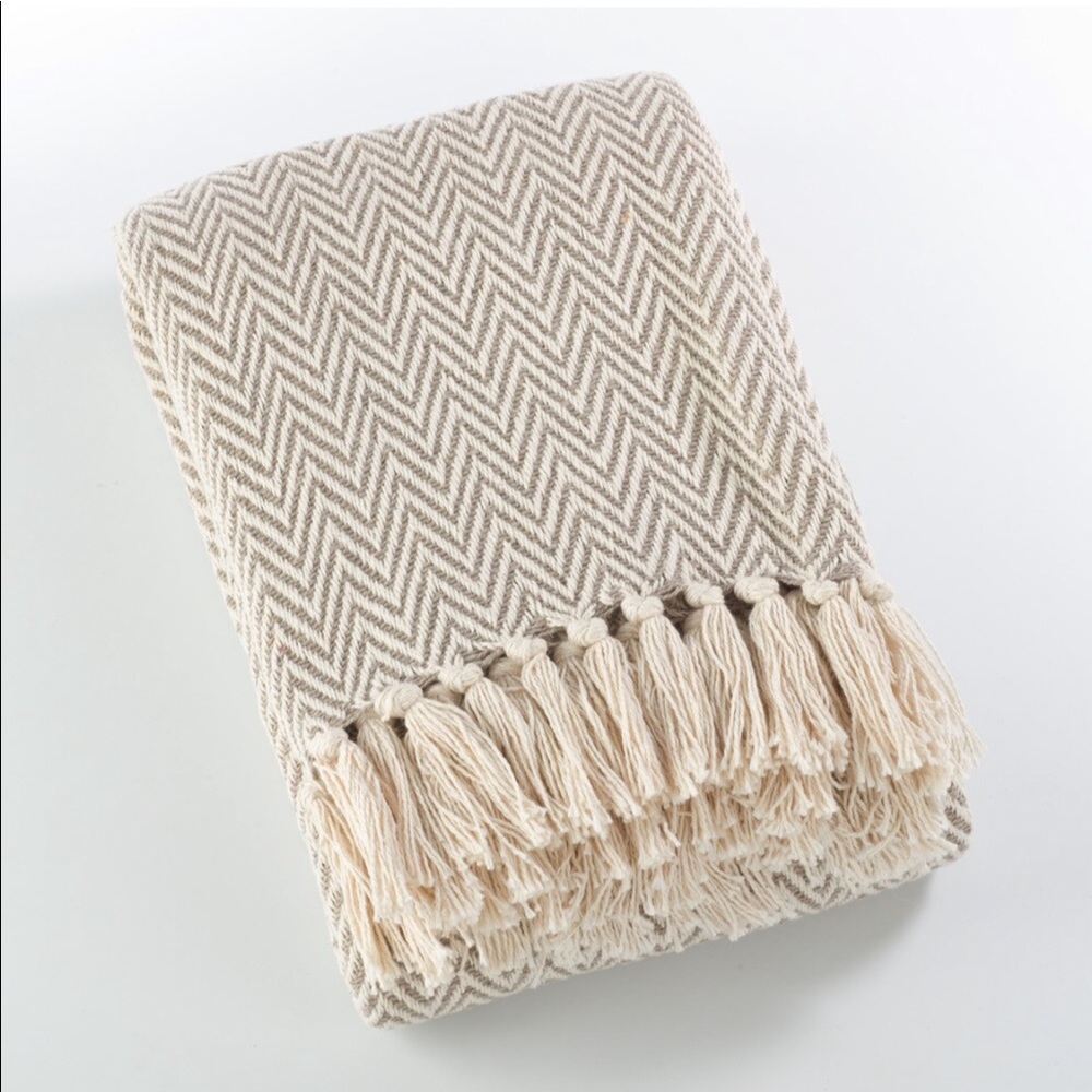 Cotton Taupe Chevron Throw Blanket